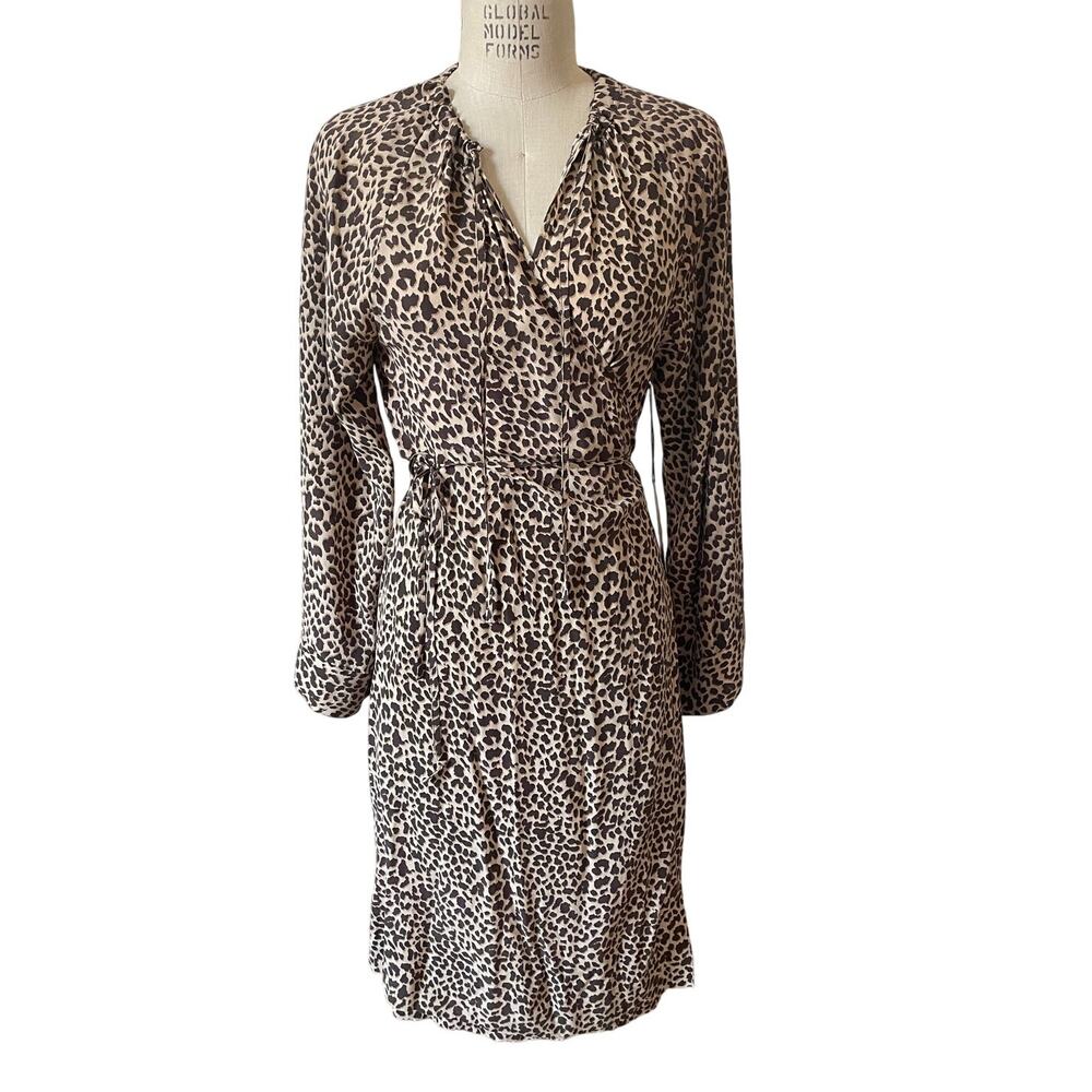NWT La Boheme 100% Silk Leopard Animal Print Wrap Dress Size Medium